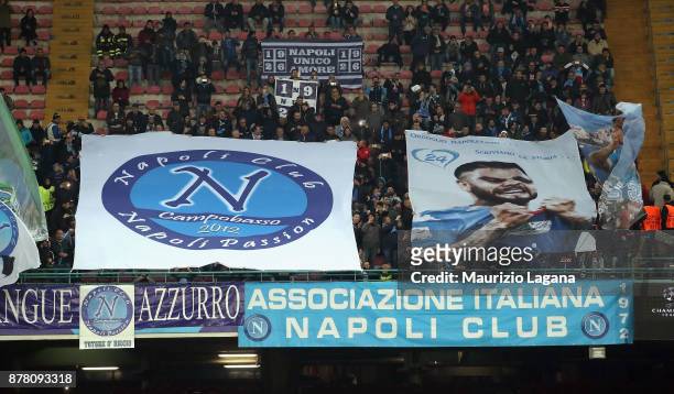 Fans of Napoli during the UEFA Champions League group F match between SSC Napoli and Shakhtar Donetsk at Stadio San Paolo on November 21, 2017 in...