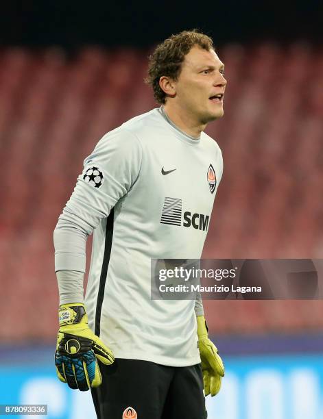 Andriy Pyatov of Napoli of Shakhtar Donetsk during the UEFA Champions League group F match between SSC Napoli and Shakhtar Donetsk at Stadio San...