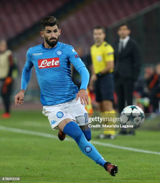 Elseid Hysaj of Napoli during the UEFA Champions League group F match between SSC Napoli and Shakhtar Donetsk at Stadio San Paolo on November 21,...