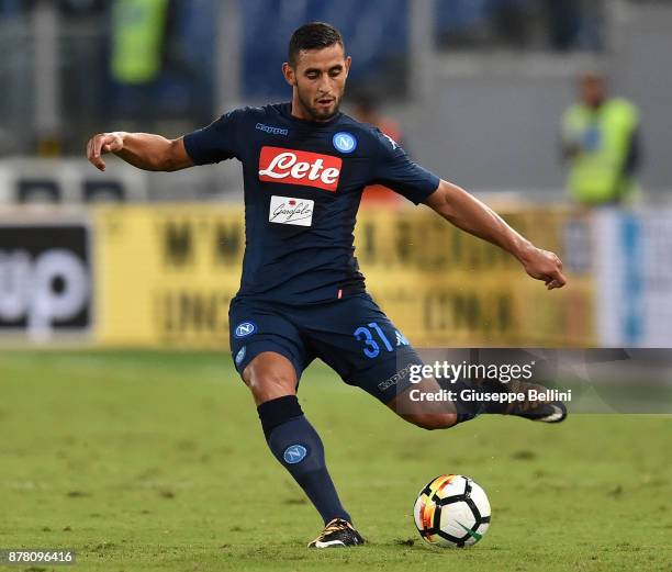 Faouzi Ghoulam of SSC Napoli in action during the Serie A match between SS Lazio and SSC Napoli at Stadio Olimpico on September 20, 2017 in Rome,...