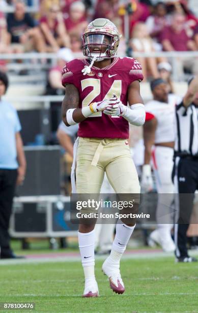 Florida State defensive back Cyrus Fagan looks on during the game between the Delaware State Hornets and the Florida State Seminoles at Doak Campbell...