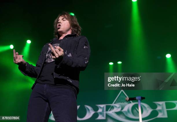 Joey Tempest of Europe performs and supports Deep Purple at The O2 Arena on November 23, 2017 in London, England.