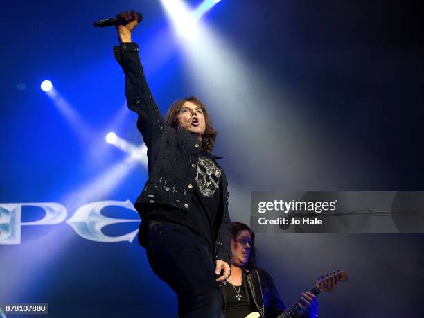 Joey Tempest of Europe performs and supports Deep Purple at The O2 Arena on November 23, 2017 in London, England.