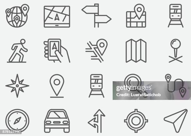 ilustraciones, imágenes clip art, dibujos animados e iconos de stock de iconos de línea de navegación gps - marcador de sendero