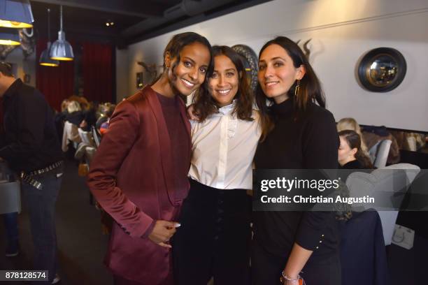 Sara Nuru, Rabea Schif and Miriam Amro attend the Grazia Future Dinner event at the restaurant Patio on November 23, 2017 in Hamburg, Germany.