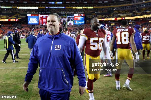 Head coach Ben McAdoo of the New York Giants walks off the field following the Giants 20-10 loss to the Washington Redskins at FedExField on November...