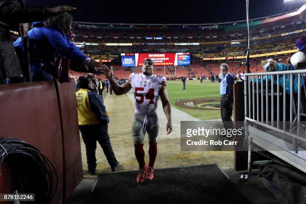 Defensive end Olivier Vernon of the New York Giants walks off the field following the Giants 20-10 loss to the Washington Redskins at FedExField on...