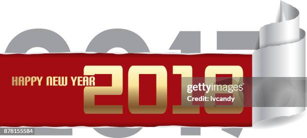 new year 2018 - tear open stock illustrations