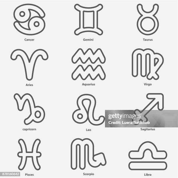 zodiac line icons - gemini stock illustrations