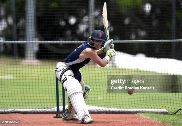 Joe Clarke bats during an England Lions training session at Allan Border Field on November 24, 2017 in Brisbane, Australia.