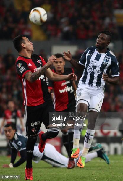 Daniel Arreola of Atlas tries to control the ball during the quarter finals first leg match between Atlas and Monterrey as part of the Torneo...