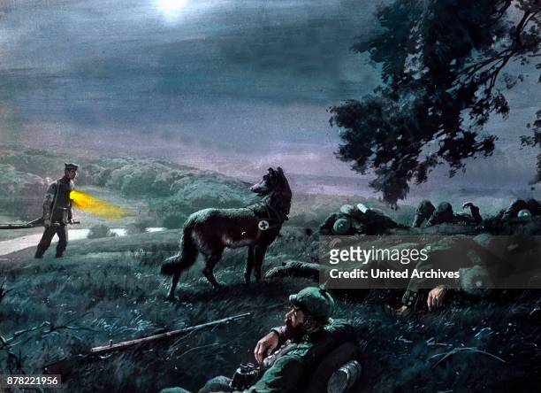 In the night after the battle the dog of the corpsman still finds wounded German soldiers.