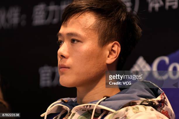 Feng Changjun of China attends a press conference for the Infiniti 2017 Air+Style Beijing FIS Snowboard Big Air World Cup & The Challenger Concert on...