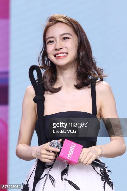 Actress Angelababy attends Meitu smart phone promotional event on November 23, 2017 in Beijing, China.
