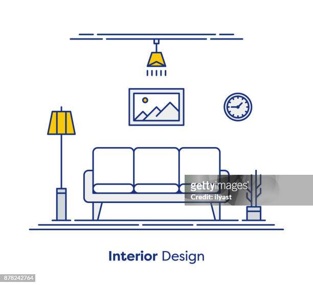 illustrazioni stock, clip art, cartoni animati e icone di tendenza di concetto di interior design - arredamento