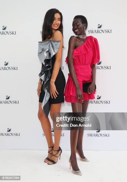 Kelly Gale and Adut Akech attend the Swarovski Rainbow Paradise Spring Summer 18 Collection Launch on November 24, 2017 in Sydney, Australia.