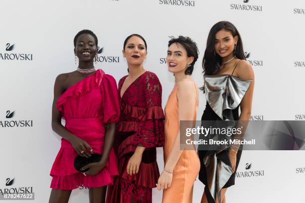 Adut Akech, George Mapel, Isabella Manfredi and Kelly Gale attend the Swarovski Rainbow Paradise Spring Summer 18 Collection Launch on November 24,...