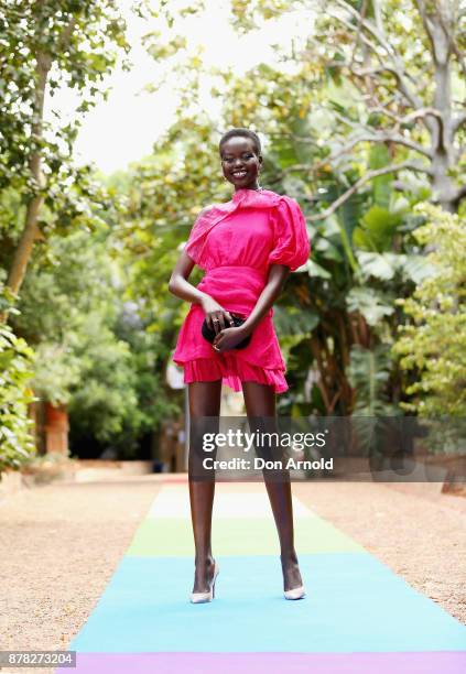 Adut Akech attends the Swarovski Rainbow Paradise Spring Summer 18 Collection Launch on November 24, 2017 in Sydney, Australia.