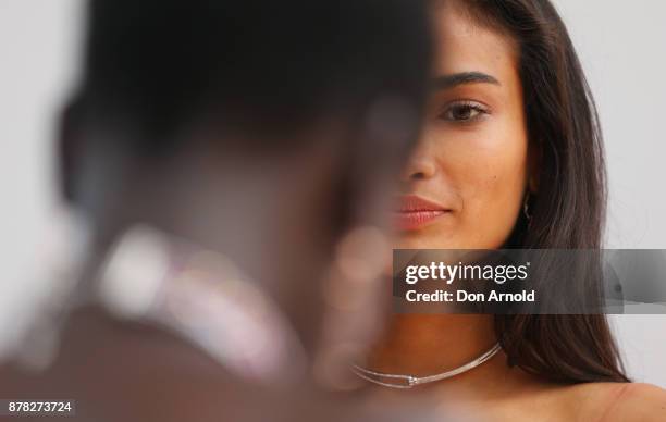 Kelly Gale and Adut Akech attend the Swarovski Rainbow Paradise Spring Summer 18 Collection Launch on November 24, 2017 in Sydney, Australia.