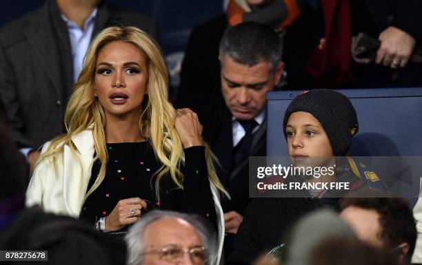 Ambassador of FIFA Russia World Cup 2018 Victoria Lopyreva attends the UEFA Champions League Group B football match between Paris Saint-Germain and...