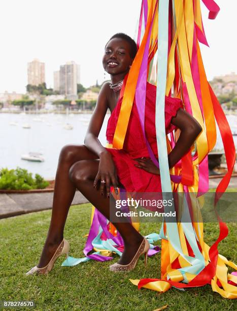 Adut Akech attends the Swarovski Rainbow Paradise Spring Summer 18 Collection Launch on November 24, 2017 in Sydney, Australia.