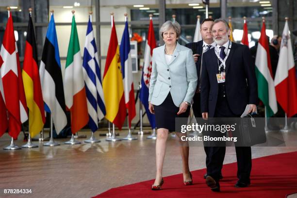 Theresa May, U.K. Prime minister, left, and Tim Barrow, U.K. Permanent representative to the European Union , arrive at the Eastern Partnership...