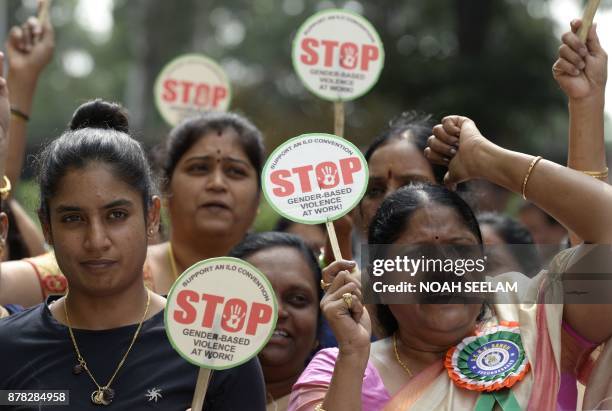 Indian womens cricket team captain Mithali Raj along with the employees of South Central Railways take part in a rally on the eve of the United...