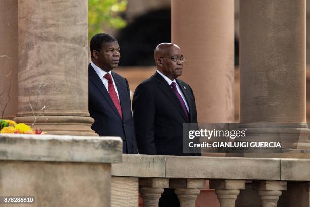 South African President Jacob Zuma receives Angolan President Joao Lourenco during the Angolan President state visit on November 24, 2017 in Pretoria.