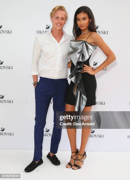 Johannes Jarl and Kelly Gale attend the Swarovski Rainbow Paradise Spring Summer 18 Collection Launch on November 24, 2017 in Sydney, Australia.