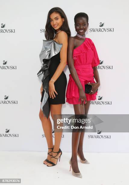 Adut Akech and Kelly Gale attend the Swarovski Rainbow Paradise Spring Summer 18 Collection Launch on November 24, 2017 in Sydney, Australia.