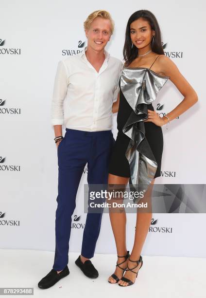 Johannes Jarl and Kelly Gale attend the Swarovski Rainbow Paradise Spring Summer 18 Collection Launch on November 24, 2017 in Sydney, Australia.