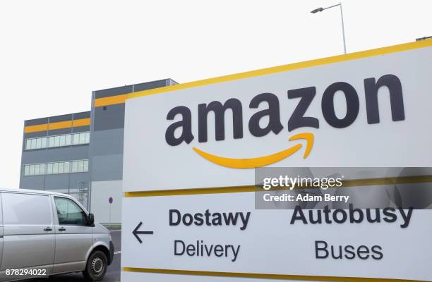 Van enters an Amazon distribution center in Kolbaskowo, near Szczecin, Poland on November 23, 2017. Workers at Amazon, the world's third largest...