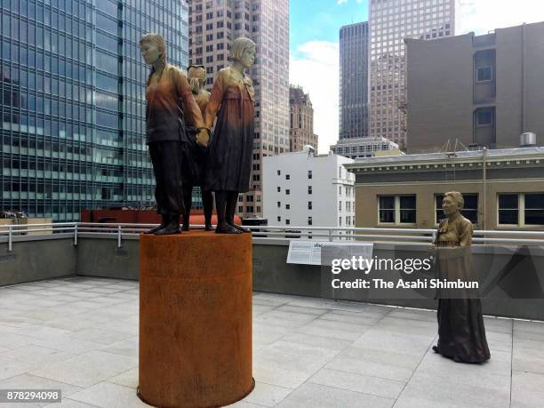 The "comfort women" monument is seen on November 22, 2017 in San Francisco, California. Osaka Mayor Hirofumi Yoshimura decided to end the 60-year...