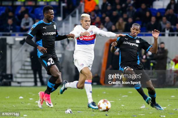 Mariano Diaz of Lyon and Alef of Limassol and Jander of Limassol during europa league match between Olympique Lyonnais and Apollon Limassol at Parc...