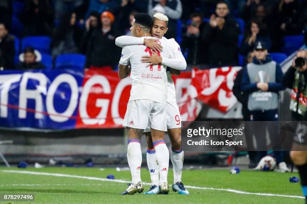 Mariano Diaz of Lyon and Memphis Depay of Lyon celebrate during europa league match between Olympique Lyonnais and Apollon Limassol at Parc Olympique...