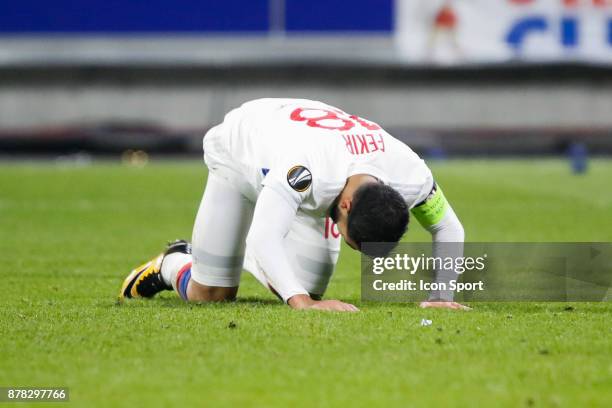 Nabil Fekir of Lyon celebrates his goal during europa league match between Olympique Lyonnais and Apollon Limassol at Parc Olympique on November 23,...