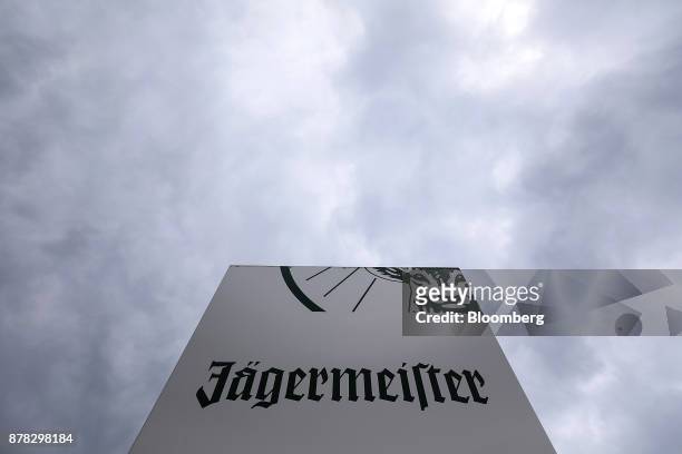 Logo sits on a sign near the Mast-Jaegermeister SE fruit liquor bottling plant in Wolfenbuettel-Linden, Germany, on Wednesday, Oct. 11, 2017. German...