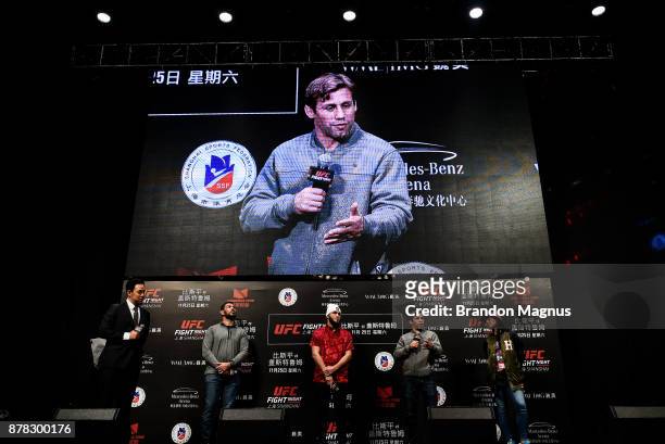 Urijah Faber speaks to the fans and media during a Q&A before the UFC Fight Night weigh-in on November 24, 2017 in Shanghai, China.
