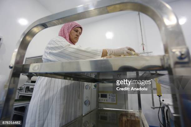 Palestinian entrepreneur Ihlas Savalihe, 46-year-old, works at her factory 'Palestinian House of Soap SIBA' in Jericho, West Bank on November 24,...