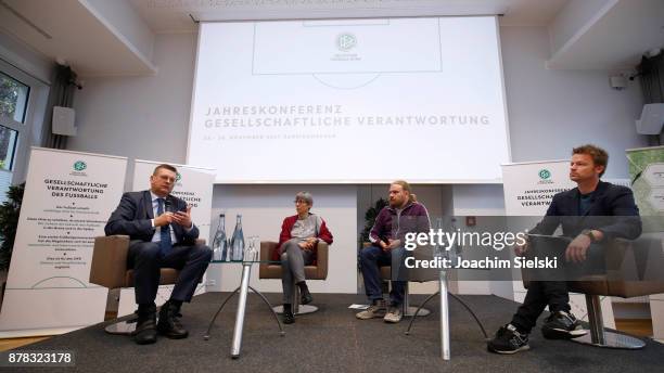 Reinhard Grindel, Sylvia Schenk, Martin Endemann and Ronny Blaschke during the Annual Conference For Social Responsibility at Sporthotel Fuchsbachtal...