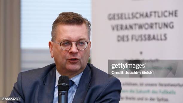 Reinhard Grindel during the Annual Conference For Social Responsibility at Sporthotel Fuchsbachtal on November 24, 2017 in Barsinghausen, Germany.