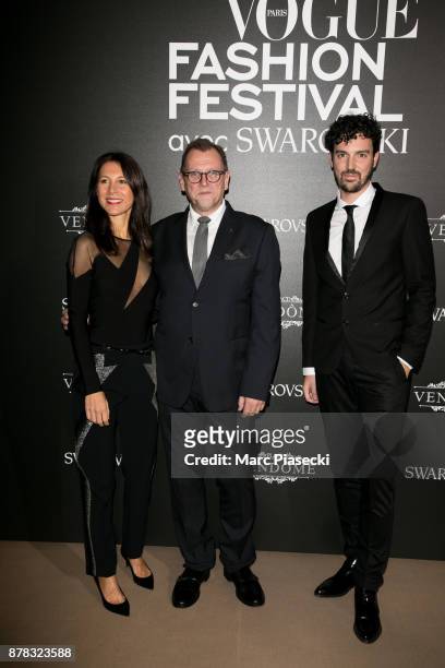 Delphine Royant editor from Vogue Paris, Stuart Ford General Manager of Wool Mark and Damien Pommaret Country Manager Wool Mark attend the 'Vogue...