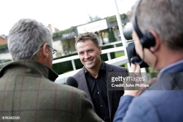Michael Owen is interviewed during the PCF Racing Weekend and Shopping Fair at Ascot Racecourse on November 24, 2017 in Ascot, England.