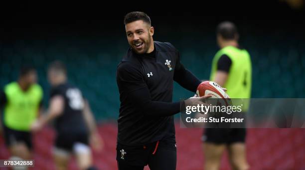 Wales player Rhys Webb in action during training ahead of their International tomorrow against The New Zealand All Blacks at Principality Stadium on...