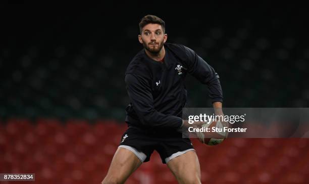 Wales player Owen Williams in action during training ahead of their International tomorrow against The New Zealand All Blacks at Principality Stadium...