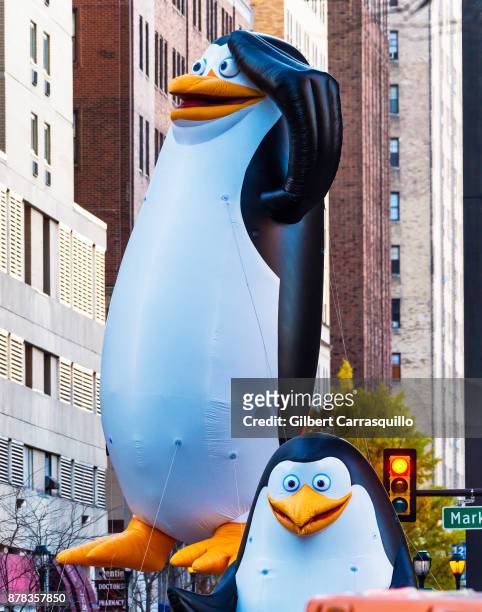 Penguins of Madagascar balloons during the 98th Annual 6abc/Dunkin' Donuts Thanksgiving Day Parade on November 23, 2017 in Philadelphia, Pennsylvania.