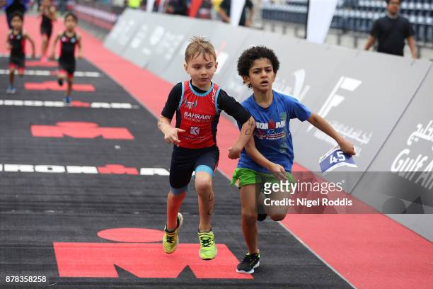 Children compete in the Iron Kids race of IRONMAN 70.3 Middle East Championship Bahrain on November 24, 2017 in Bahrain, Bahrain.