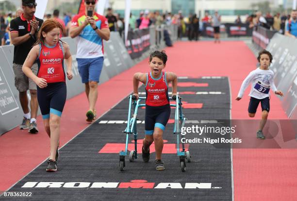 Children compete in the Iron Kids race of IRONMAN 70.3 Middle East Championship Bahrain on November 24, 2017 in Bahrain, Bahrain.