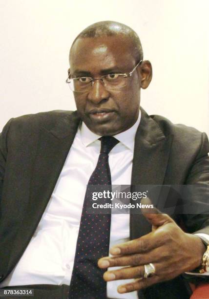 Abdoulaye Diop, foreign minister of Mali, speaks during an interview in Brussels, Belgium, on Nov. 22, 2017. ==Kyodo