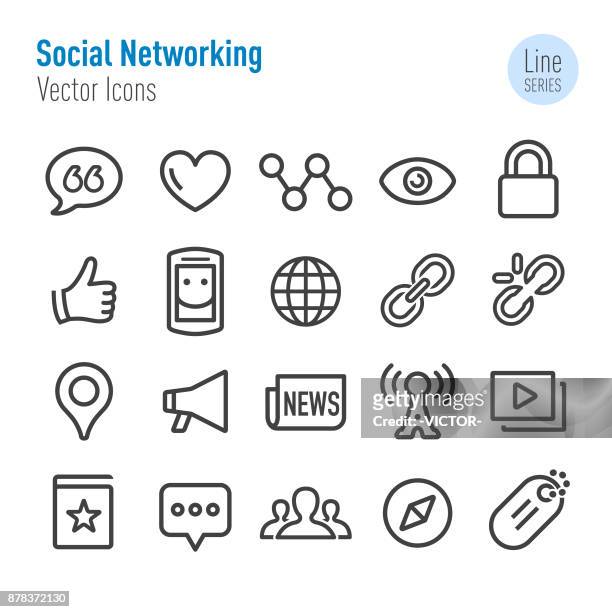 illustrations, cliparts, dessins animés et icônes de icônes de réseautage social - vecteur ligne série - questions sociales